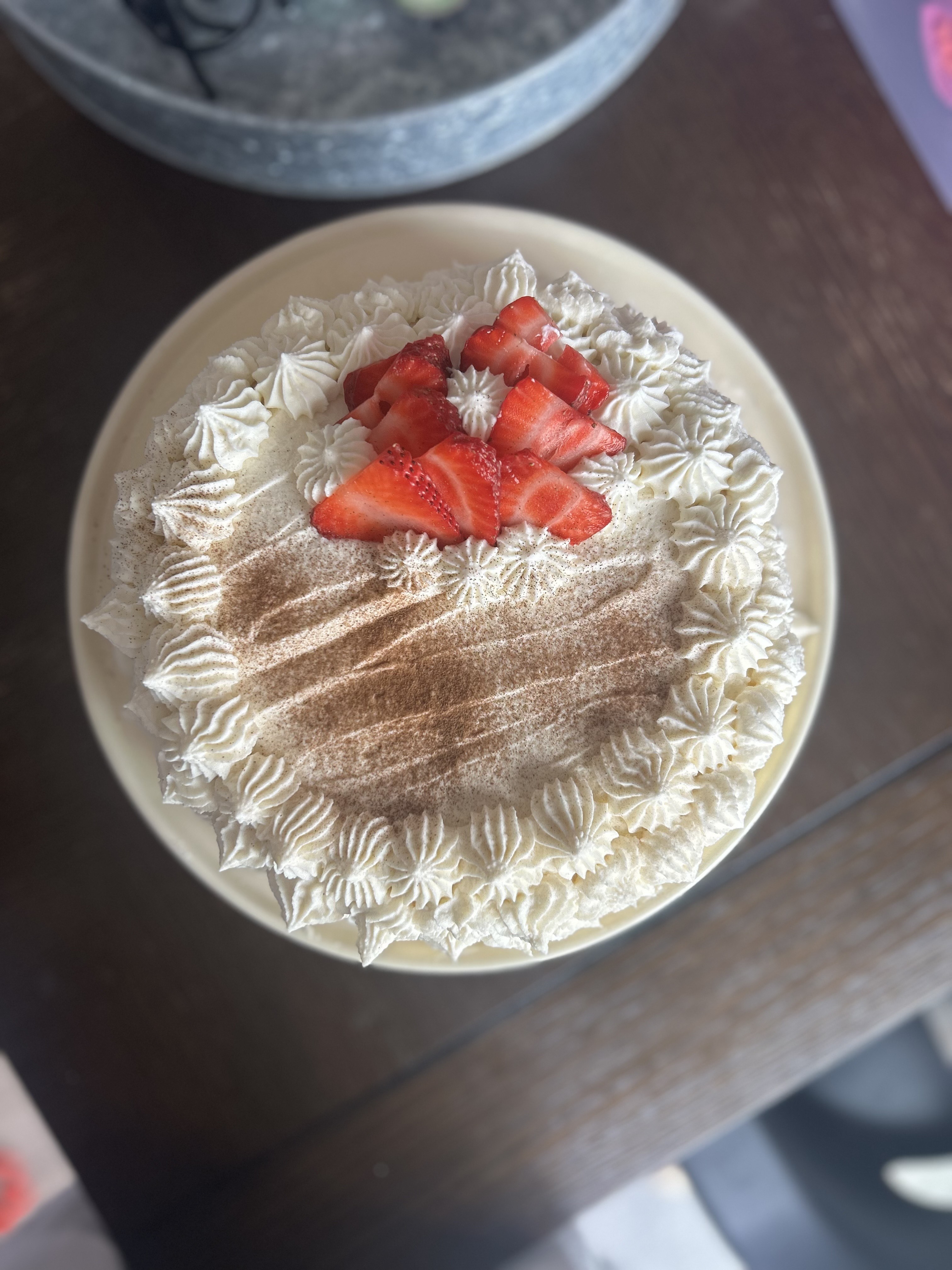 Strawberry cake with piped cream by Treats by Paz